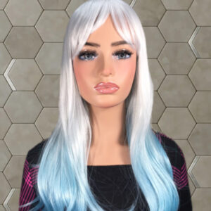 22” White to Blue Ombre Wig with Bangs – Sleek & Stylish Classic Cap