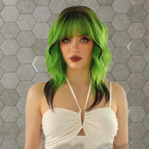Green Shag Wig – Emo Scene Vibes | 16” Hard Front with Bangs