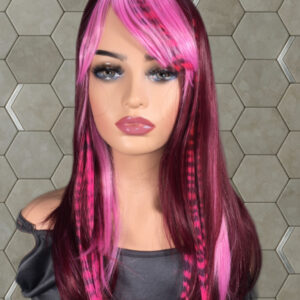 "Wild Streak” Pink & Red Scene Wig – 18 Inch with Leopard Print Highlights