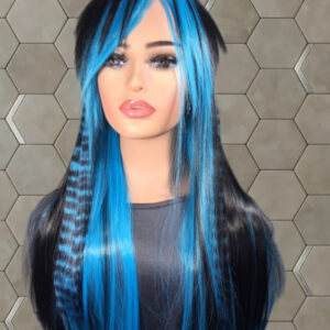 Electric Blue & Black Mullet Wig